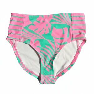 DSG Girls Swim Bottoms High Waist Bikini Panama Palms Pink/Green Large NWT